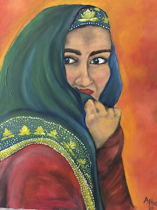 oil painting of a woman with a shawl