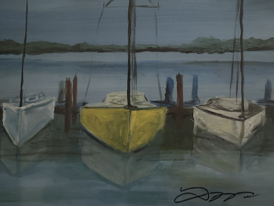 painting boats in a harbor